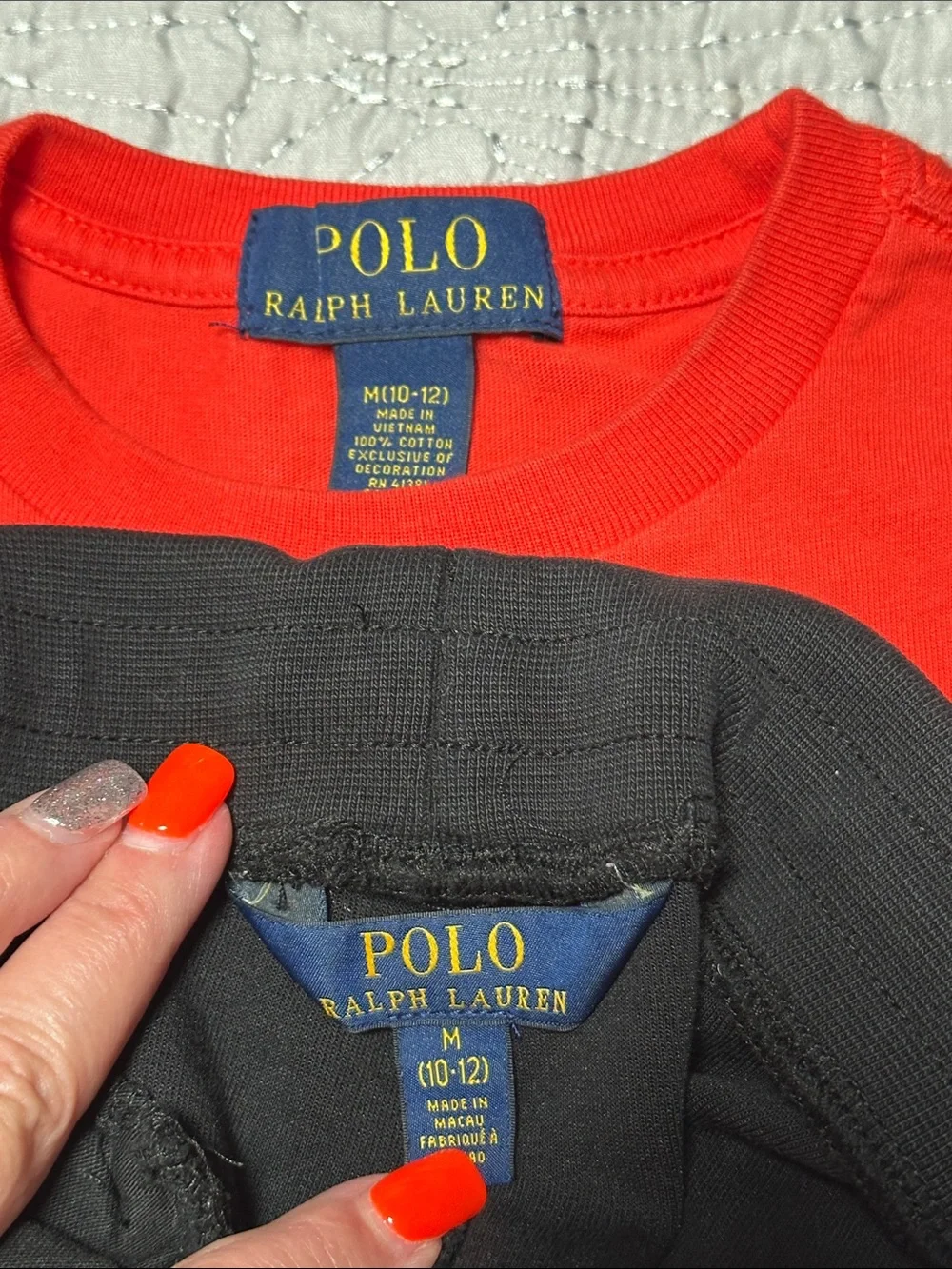 Ralph Lauren Polo Boys 2-Piece Red Tee with Black Polo Joggers, EUC, Size Medium